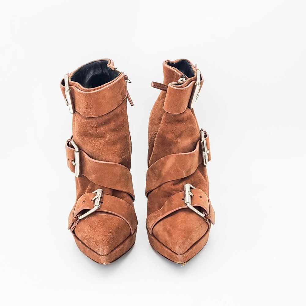 GIUSEPPE Zanotti Booties Tan Suede Buckle Platform Ankle Boots Size 37.5 - Picture 4 of 7